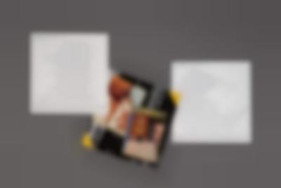 Three square images are overlaid on top of a grey background. The middle image is a collage with two photographs, one of which has 