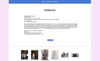 White page with vertical pink banners on each side. At the top, there is a blue banner with several words for the menu, which appear in white. Below, large black text reads 