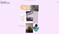 Pink page with a digital collage of images and text in the middle. On the top left corner, black text reads: 