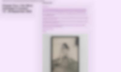 Pink page with a block of text and a black-and-white photograph. The photograph shows a naked person sitting against a wall with their legs open. They are resting their head on their right hand. On the top left corner of the page, black text reads: 
