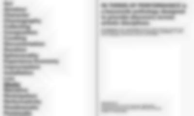 White page divided in two. There is a list of words on the left side. On the right, larger black text reads 