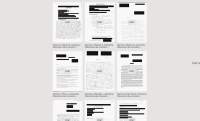 Screenshot of several PDF files in a database. The thumbnails show documents, some with redacted information, and handwritten letters or notes.