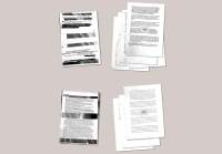 Four stacks of word documents have been imposed digitally on a beige background.