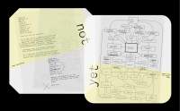 Scans of a list and of a diagram appear next to each other. There are blocks of transparent yellow across the top of the list and bottom of the diagram. The words 